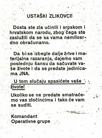 Letak takozvane Jugoslavenske narodne armije „Ustaški zlikovci“