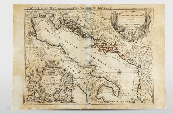 Map of the eastern and western coasts of the Adriatic, with the borders of the Dubrovnik Republic drawn in